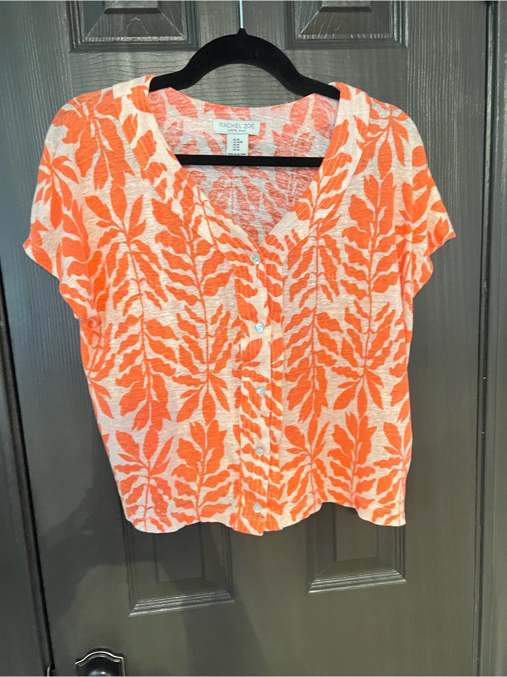 Rachel Zoe Orange and Cream Floral Button-Front Top